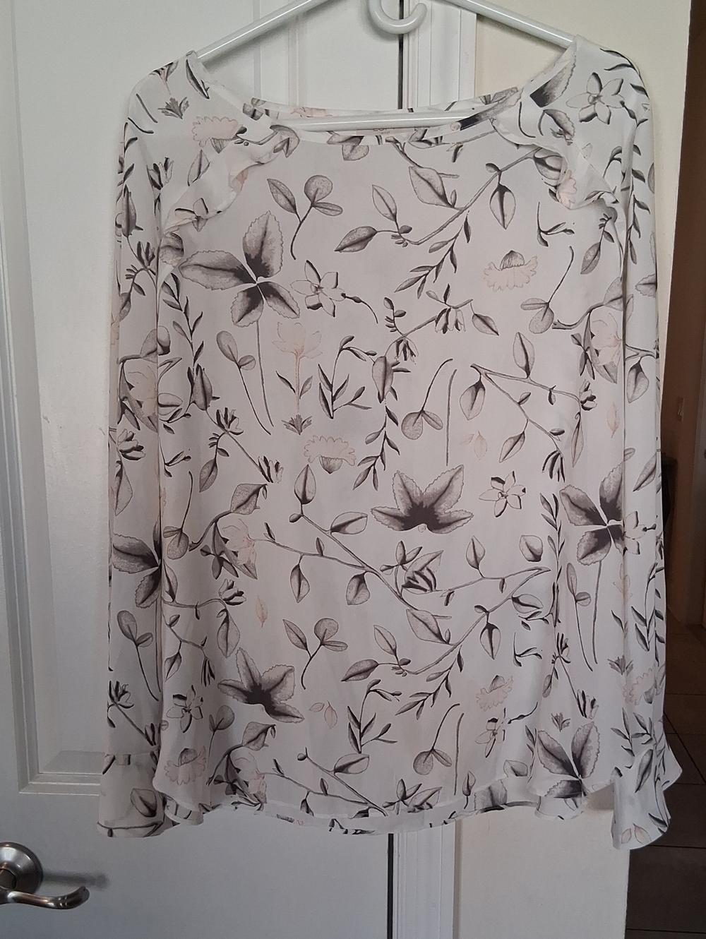 LOFT Floral A-Line Skirt — White with Gray and Soft Pink Accents